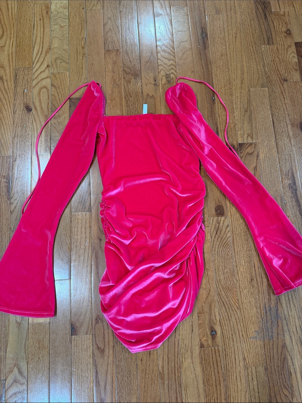Lucy in the Sky Hot Pink Velvet Long Sleeve Ruched Mini Dress